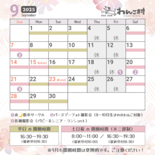 9月のカレンダーです🎑